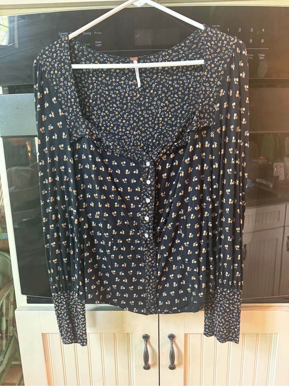 Women's Navy Floral Button-Front Blouse